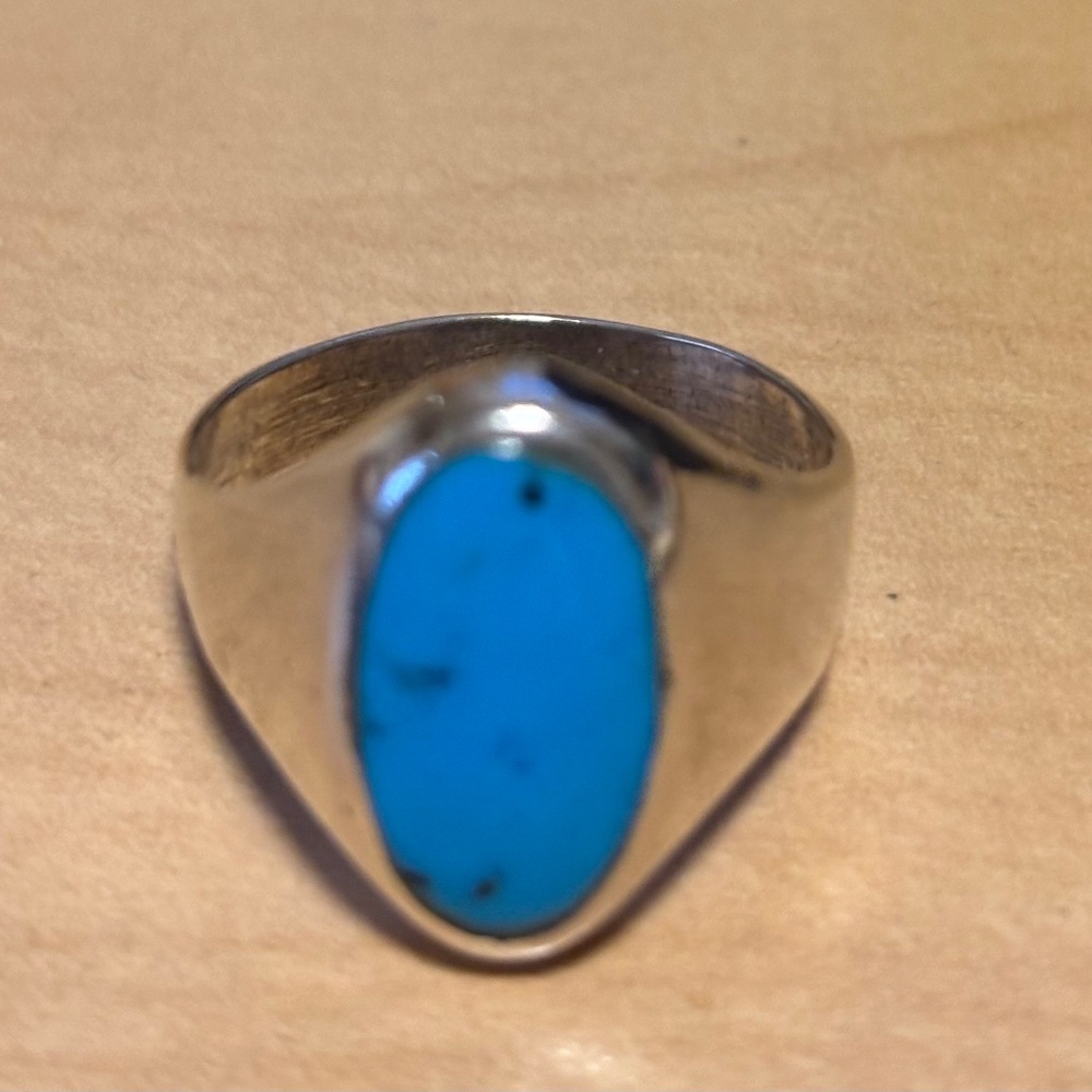 925 Sterling Ring with Blue Stone, 8.6 g., Size 10